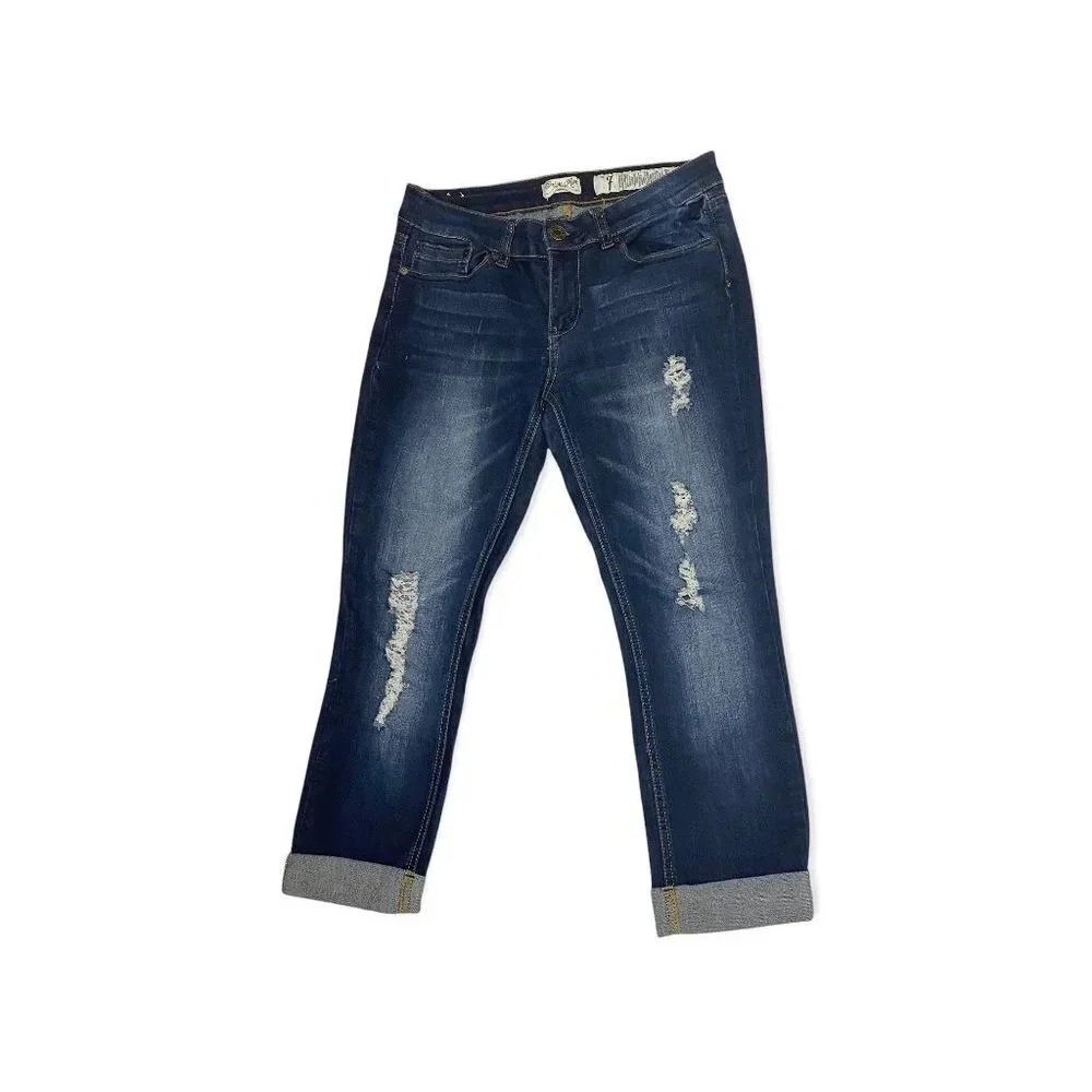 Indigo Rein Crop Blue Jeans Distressed Look with Intentional Rips 7 Junior
